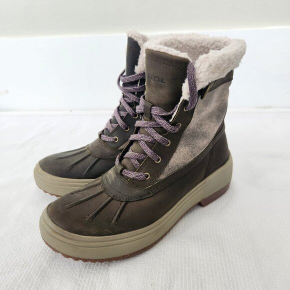 Merrell Womens Size 7. 5 Haven Polar Waterproof Mid Lace Winter Boots Olive Gray - Picture 1 of 15